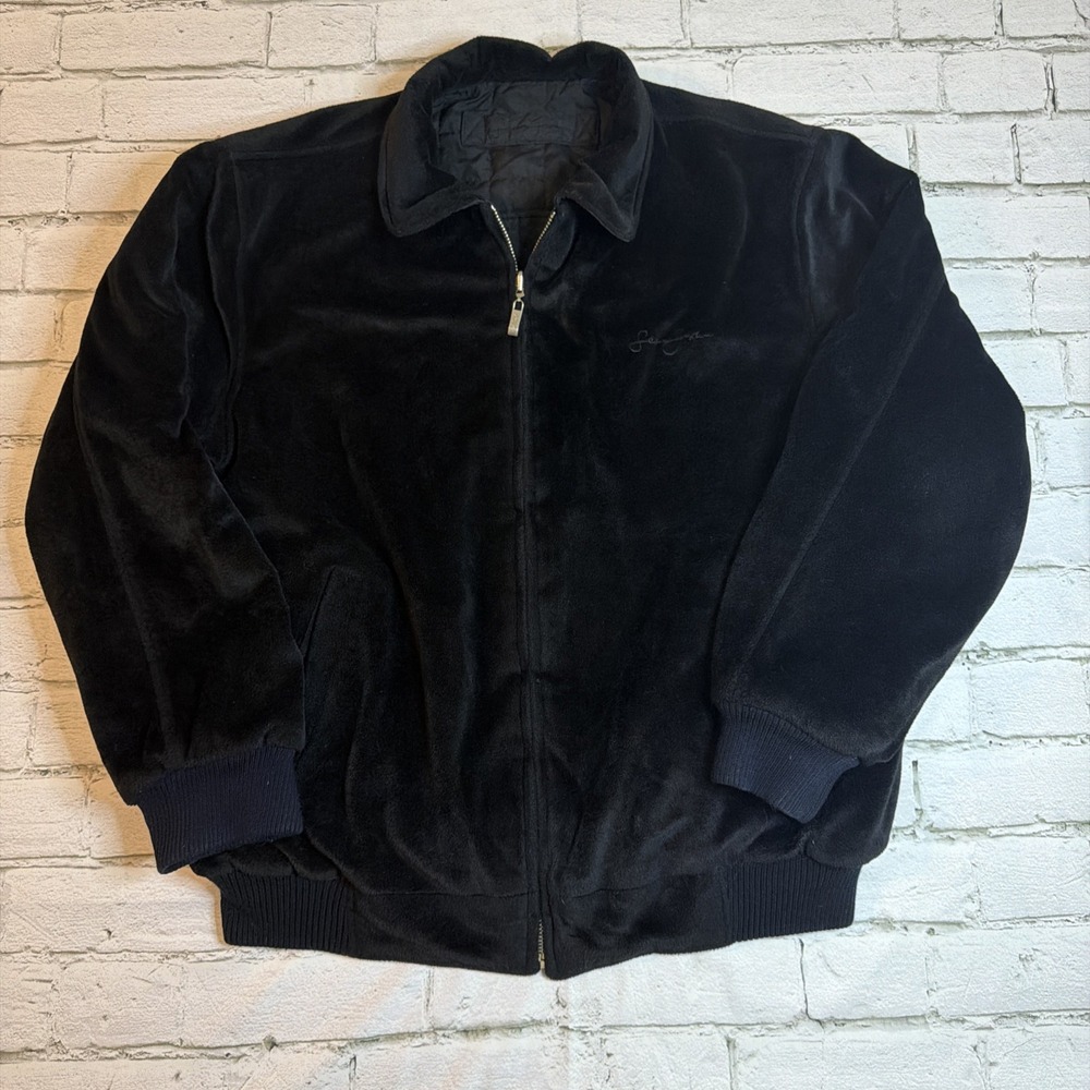 Vintage Y2K Sean John Velour Black Track Jacket Mens L Baggy 90s Hip Hop